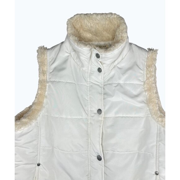 Carolyn Taylor White Sleeveless Puffer Vest W/ Faux Fur Lining & High Collar M - Picture 10 of 12